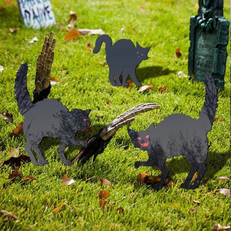Black for Cat Silhouette Stake Set of 3 Lawn Yard Halloween Horror for Cat Statue Garden Patio Acrylic Stakes Outdoor Ar