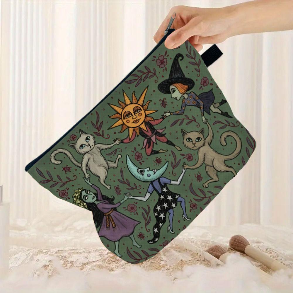 Cat and Moon Design Storage Bag Trendy Forest Bag New Makeup Bag  Student Use