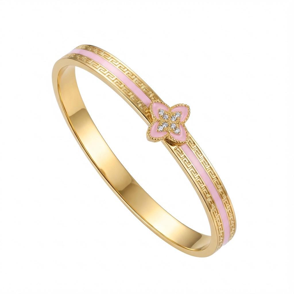 Γυναικείο Βραχιόλι Τιτανίου με Επιχρύσωση, Ανθεκτικό στο Χρώμα, Τετράφυλλο Τριφύλλι