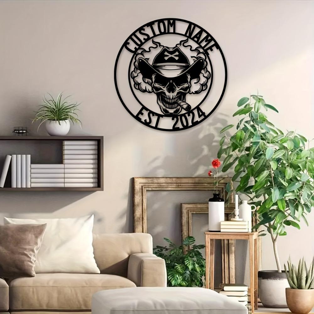 1pc Custom Death's Head Wall Art, Personalized Skull Crest, Rustic Metal Ornament for Lounge, Office, Veranda, Deck, Gift, Custom Sign.