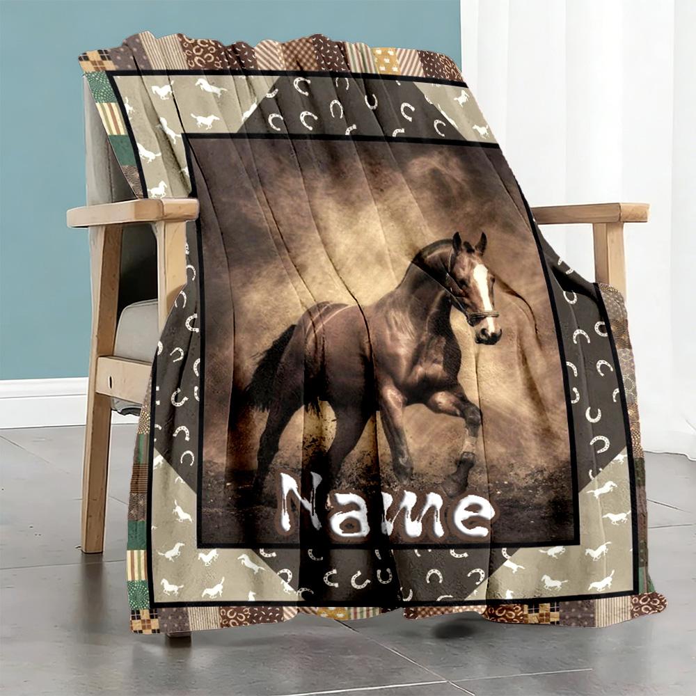 Horse Customize Your Name Blanket Cozy Customizable Blanket Warmthful Decor Great for Office Chair Bedding Bed Seaside for All Occasions
