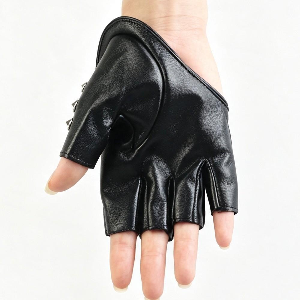 PU Leather Material Half Finger Gloves Studded Design Fingerless Rivet Gloves  Cosplay Party