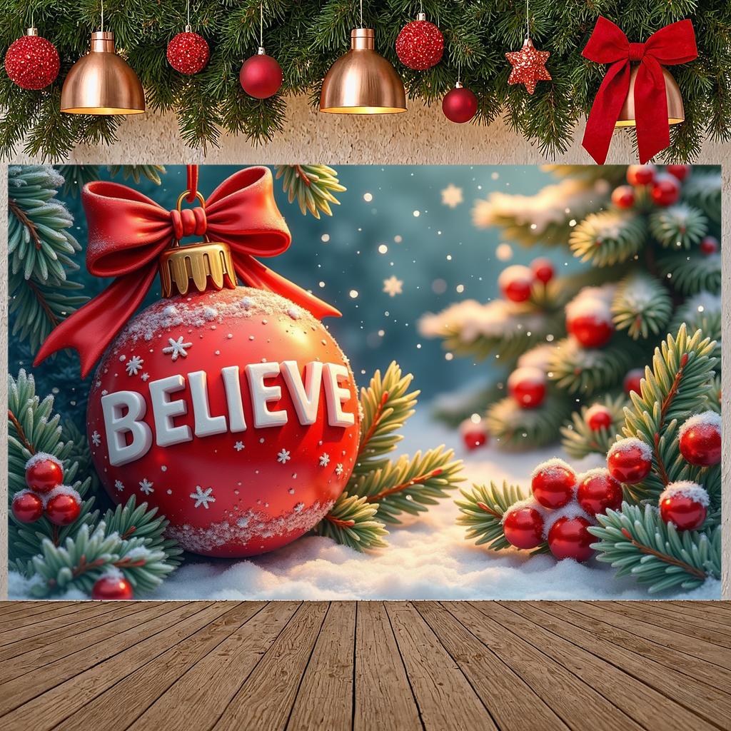 Christmas Theme Display Holiday Decorative BELIEVE Banner Christmas Ornament Display Frosted Finish Holiday Backdrop For Winter
