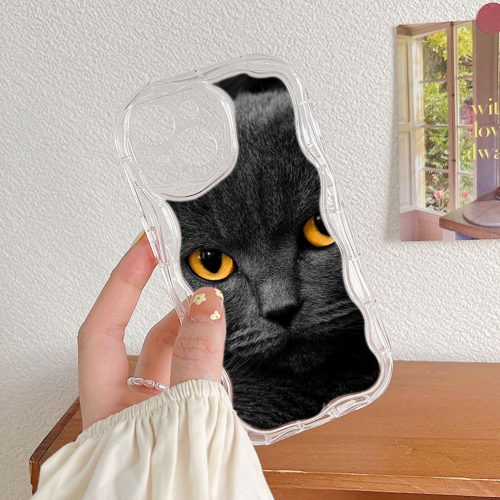 

LZ3 Black Cat Green Eyes Clear Soft Wave Phone Case для Samsung S24 S23 Ultra S20 A54 A14 A52s A51 Huawei Honor 90 Realme OPPO Protection Back Cover OPPO A78 5G/A58 5G