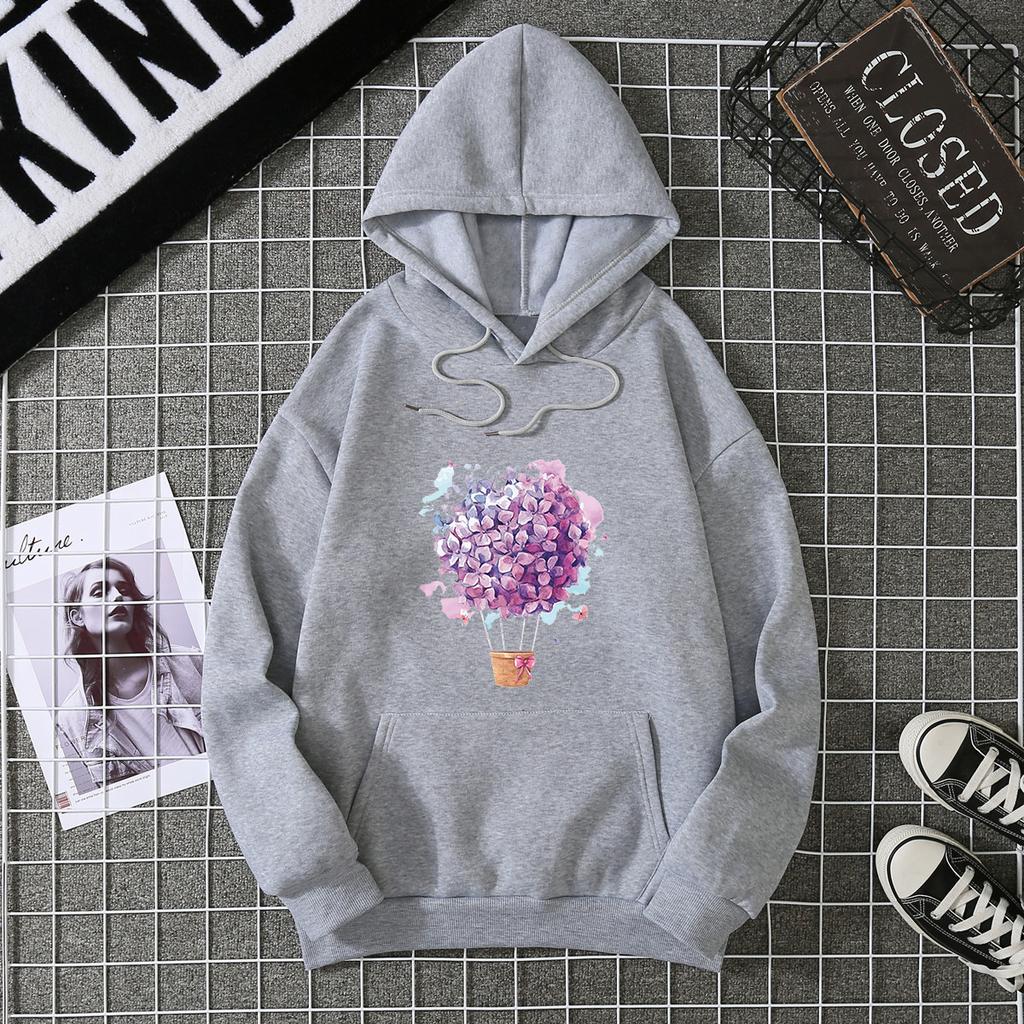 European and American printed hooded long-sleeved women's sweater large size European size loose