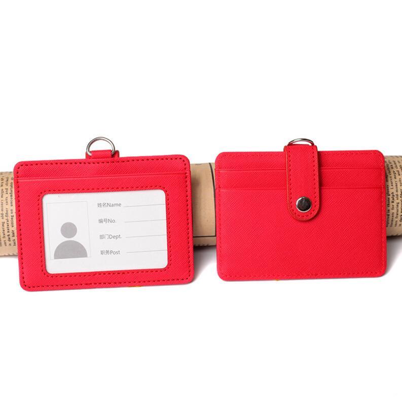Lanyards ID Badge Holder Leather Bus Pass Case Cover Men Women's Bank Credit Card Holder Strap Cardholder