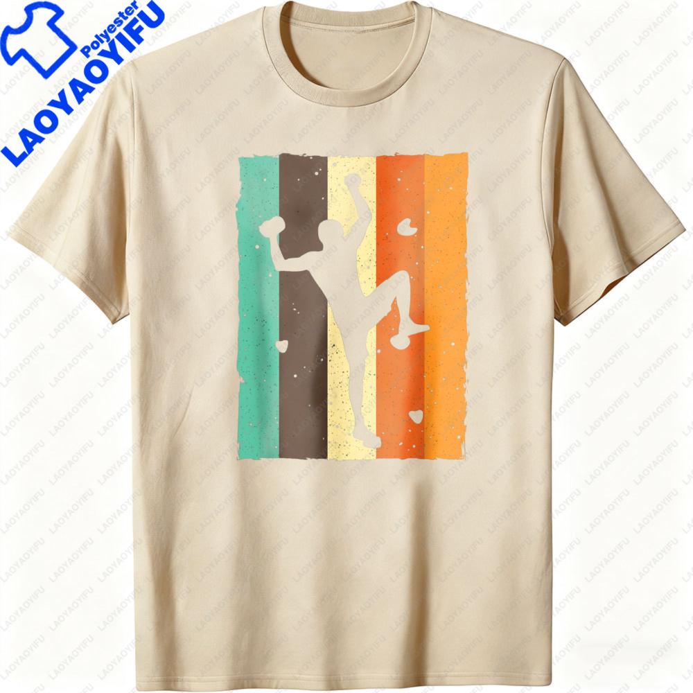 Men TShirt Summer Casual Fashion Vintage Climbing Pattern Cotton Short Sleeve Top Outdoor Gift Sporty Style Mens Wear