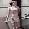 Sexy Women's Summer New Chinese Lace Temptation Cheongsam Uniform Nightdress Retro Hollow Back
