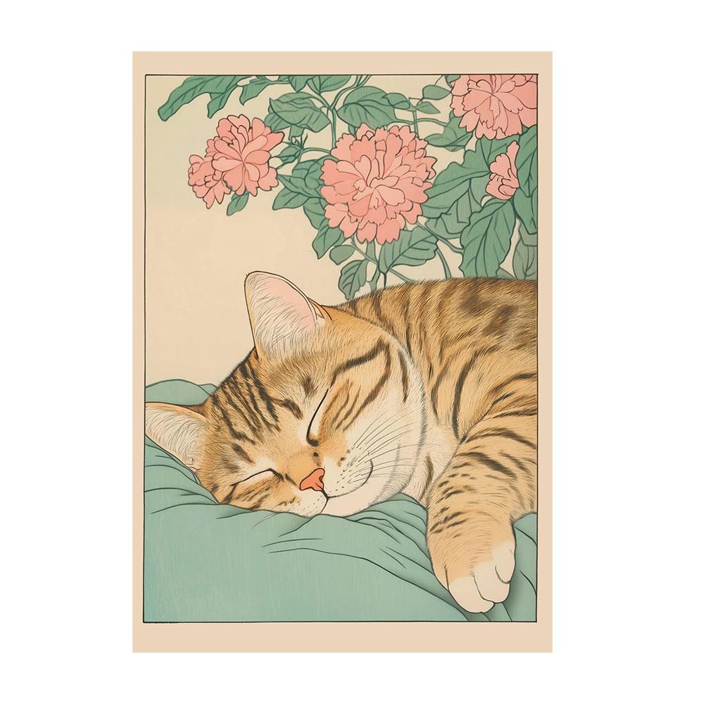 Gato Atigrado Japonés en Bañera Impresiones de Póster Pintura sobre Lienzo Estética Retro Arte de Pared Imagen Japandi Baño Aseo Decoración para el Hogar