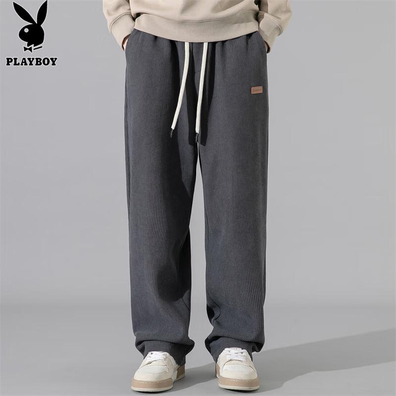 PLAYBOY Men's Loose Straight Corduroy Casual Pants