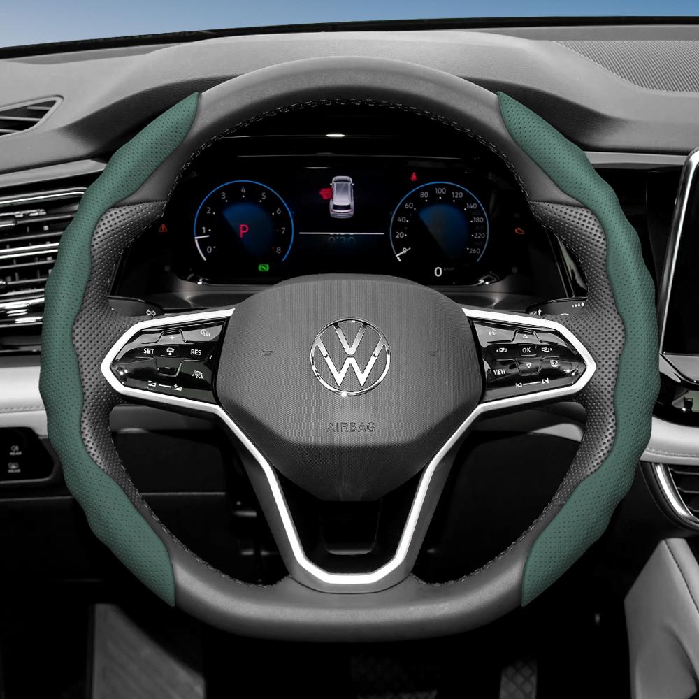 Suitable for Volkswagen Steering Wheel Cover, Wavy Sports Breathable Leather Segmented Anti-Slip Sweat-Absorbing Protective Cover Golf Passat Polo