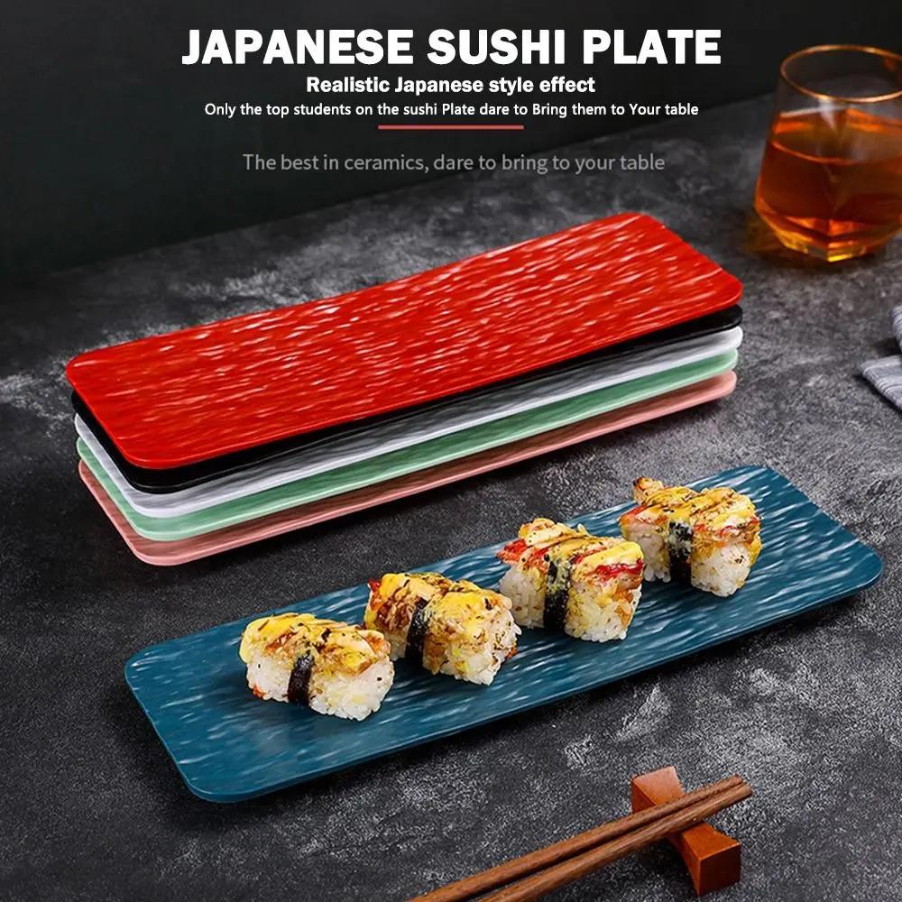 Creative Multicolor Sushi Plate Stone Grain Flat Design Restaurant Plate Long Size Rectangular Shape Dessert Plate Sushi Serving