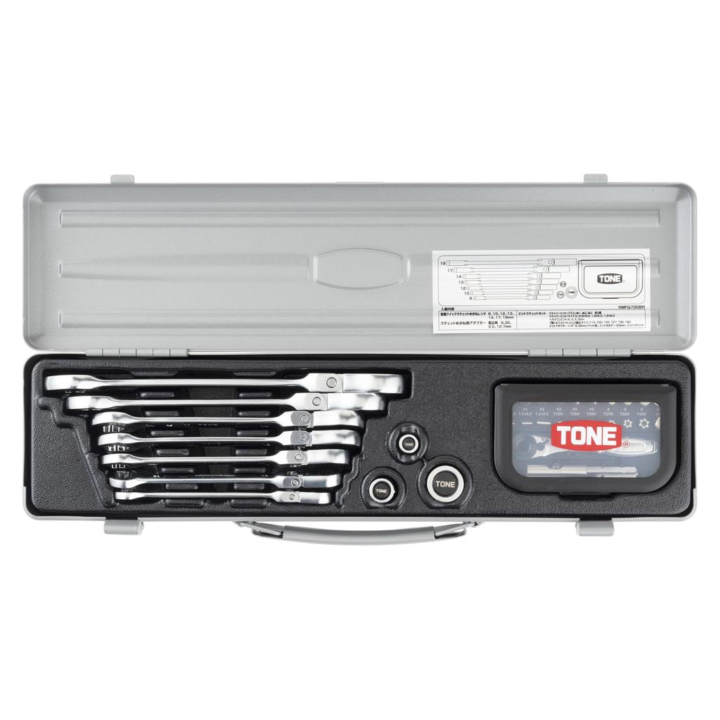 TONE Swing Quick Ratchet Box Wrench Bit Ratchet Set RMFQ700BR Drive Angle Bit Insertion Bit Silver Contents 32 items 6.35mm & 9.5mm & 12.7mm & (1/4" &