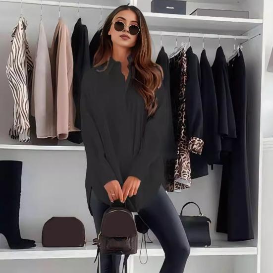 

Yousheng Women Casual Shirt Lapel Long Sleeve Single Breasted Shirt Tops Solid Color Loose Fit Commuting Style Office Lady Shirt S белый