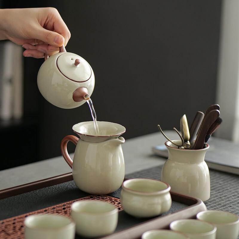 Handon Ru Kiln Xishi Pot 9-Piece Ceramic Tea Set