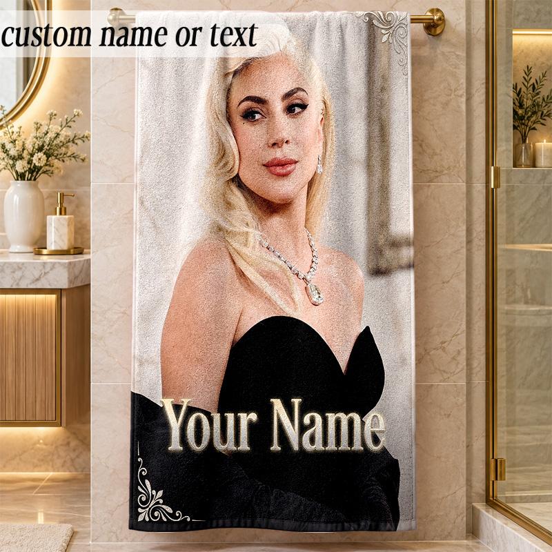 Beach TowelLady Gaga Custom Name Text Personalized Soft Towel for Beach Pool Indoor Home Decor Gift