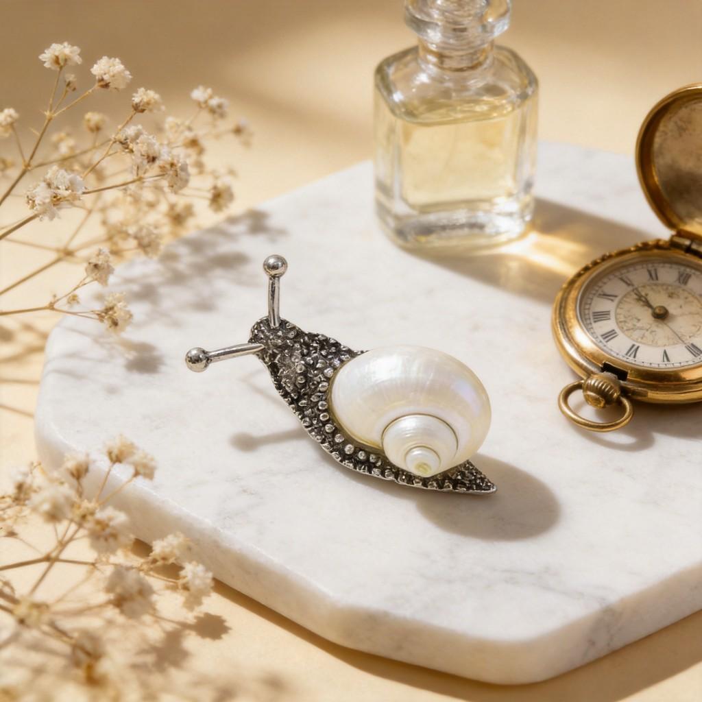Shell Snail Brooch Pendant With Gold Plating For Vintage Jewelry Enthusiasts