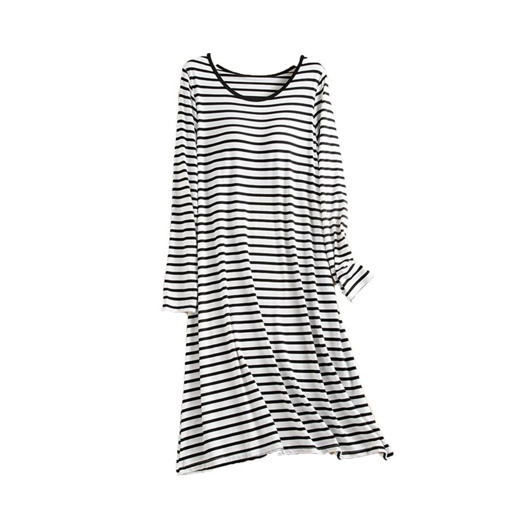 Ladies' Loose And Comfortable Striped Printed Pajamas Home Wear Dresses