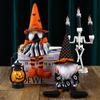Halloween Witch Gnome Broom Decoration with Black Hat and Long Legs Pumpkin Ornament