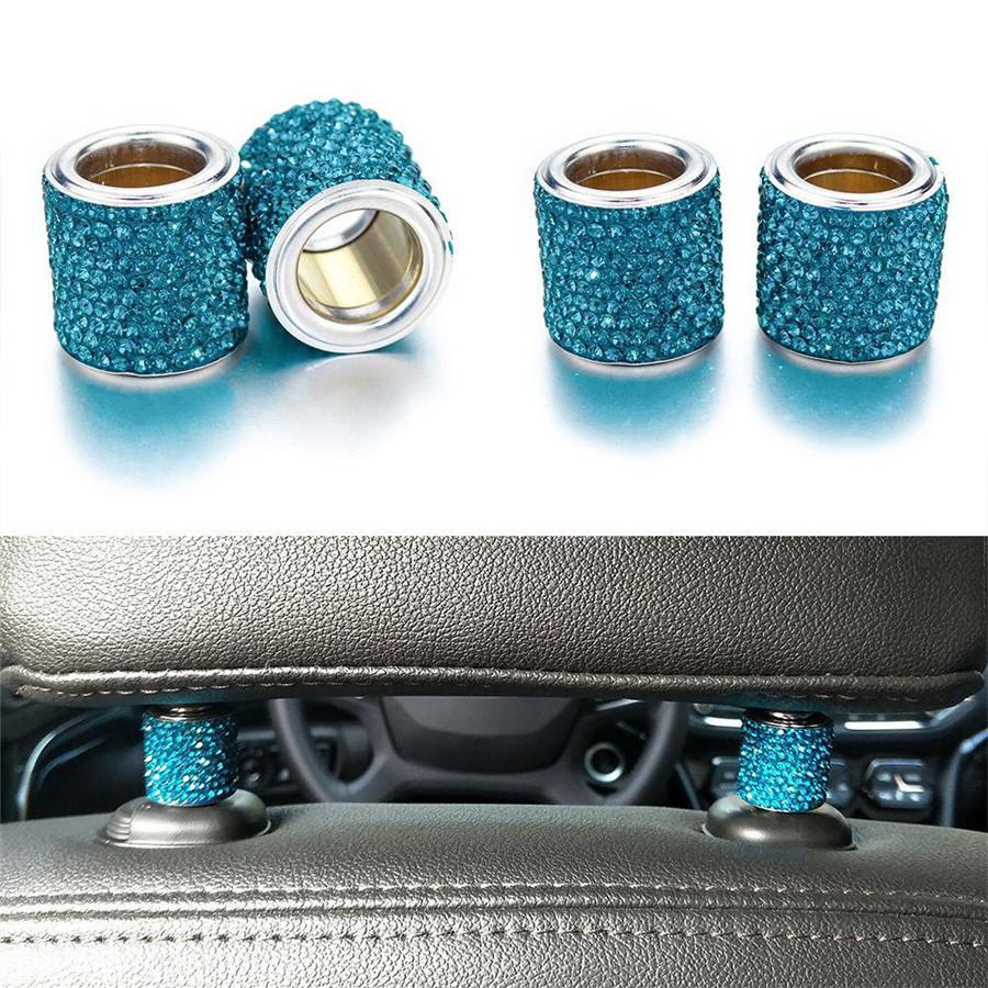 4 X Silver Diamond Bling Crystal Car Headrest Collar Interior Decor Cylindrical