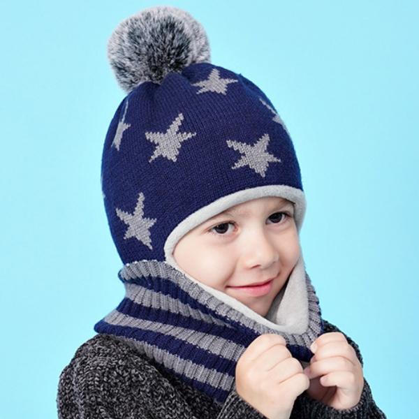 Winter Kinder Mütze Strick Stern Mützen für Baby Junge Mütze Schal Snood Mit Fleecefutter Mützen für Jungen