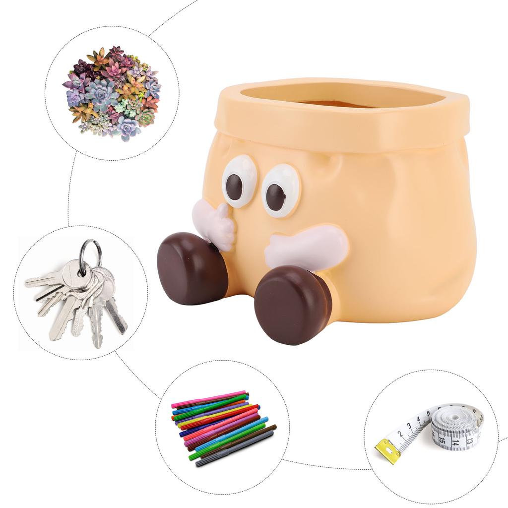 Pot Resin Cute Decorative Planter with Drainage for Ornament Entryway Key Storage