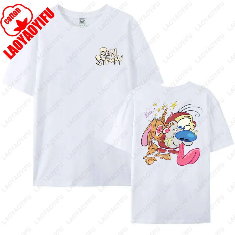 80s Ren Stimpy Show Television Nickelodeon Cartoon Double Sided Tshirt Medium Harajuku Lovely Summer Style Hipster Cotton Tees