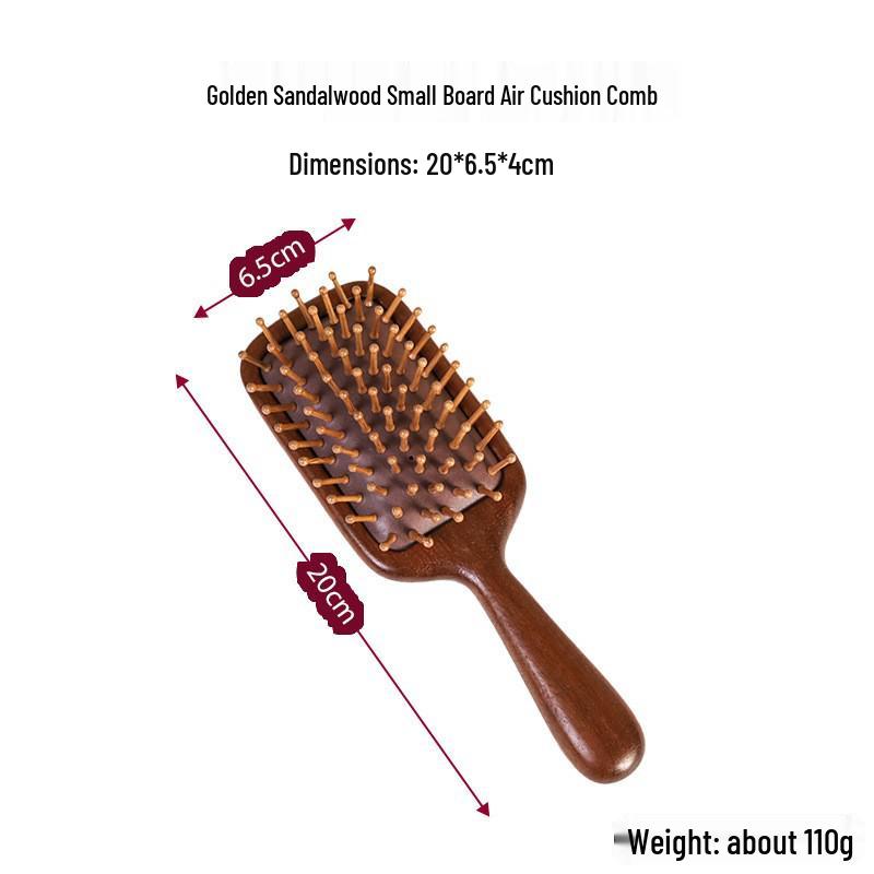  Pettine Massaggiante con Cuscinetto d'Aria in Sandalo Dorato - Pettine Retrò in Legno Massiccio per Capelli Lunghi da Donna