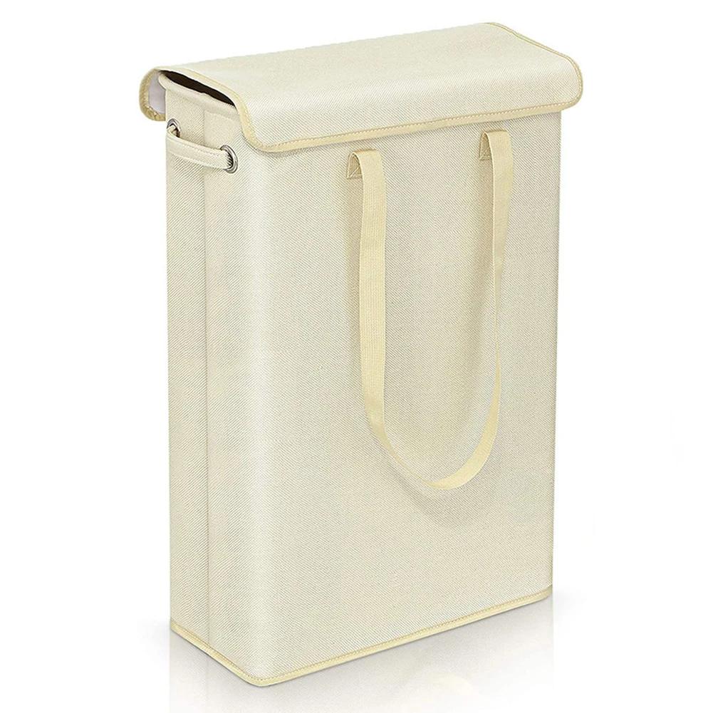 Slim Laundry Basket with Handle & Lid Narrow Laundry Hamper Multi-Function Clothes Storage Basket for Toys Clothing Organization