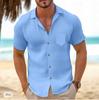 Men's summer retro linen loose Henry shirt casual beach shirt