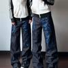 Vintage Straight Leg Jeans Teens American Style Thorn Embroidery Wear