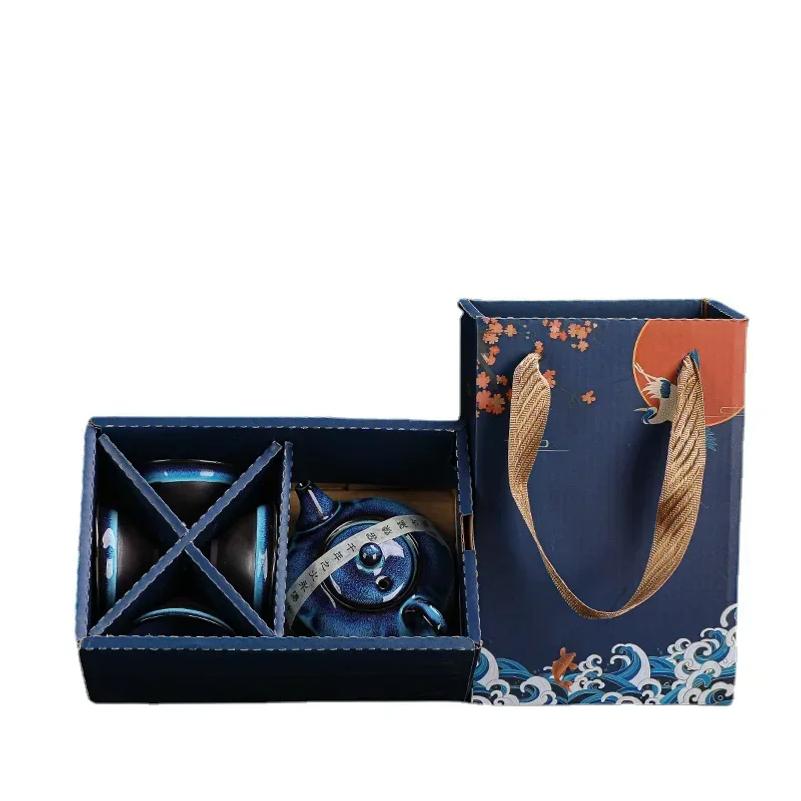 Teiera e tazza in ceramica Set da tè Teiera Kung Fu Set da tè Jun Kiln Change Teiera e tazza da tè Set da tè cinese Alluvial Gold Tazza