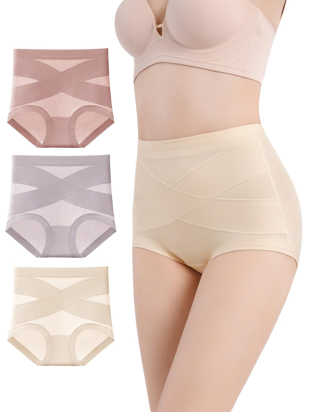

High Waist Deep Sexy Abdominal Breathable Panties [KOXIFLI] Women s Shorts, 3-Piece Set, Cotton, Underwear, Non-Digging, Underwear, Women s