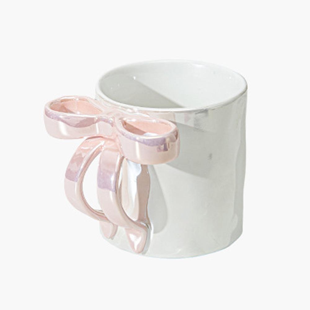 350ml/11oz Bow Mug, Ribbon Glass Ceramic Mug with Ribbon Handle Suitable for Colleagues Valentine's Day Christmas Birthday Gifts
