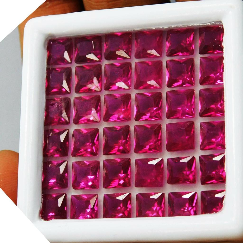 14 PIEZAS RUBÍ ROJO NATURAL 5x5 mm Gema Suelta CUADRADA CERTIFICADA Lote