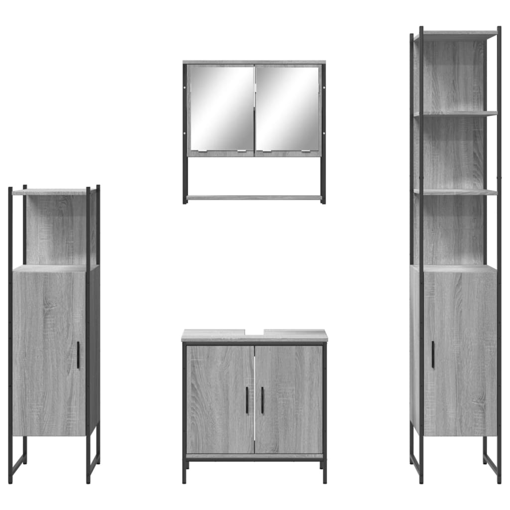 4 Piece Bathroom Furniture Set Grey Sonoma Wood Based Material