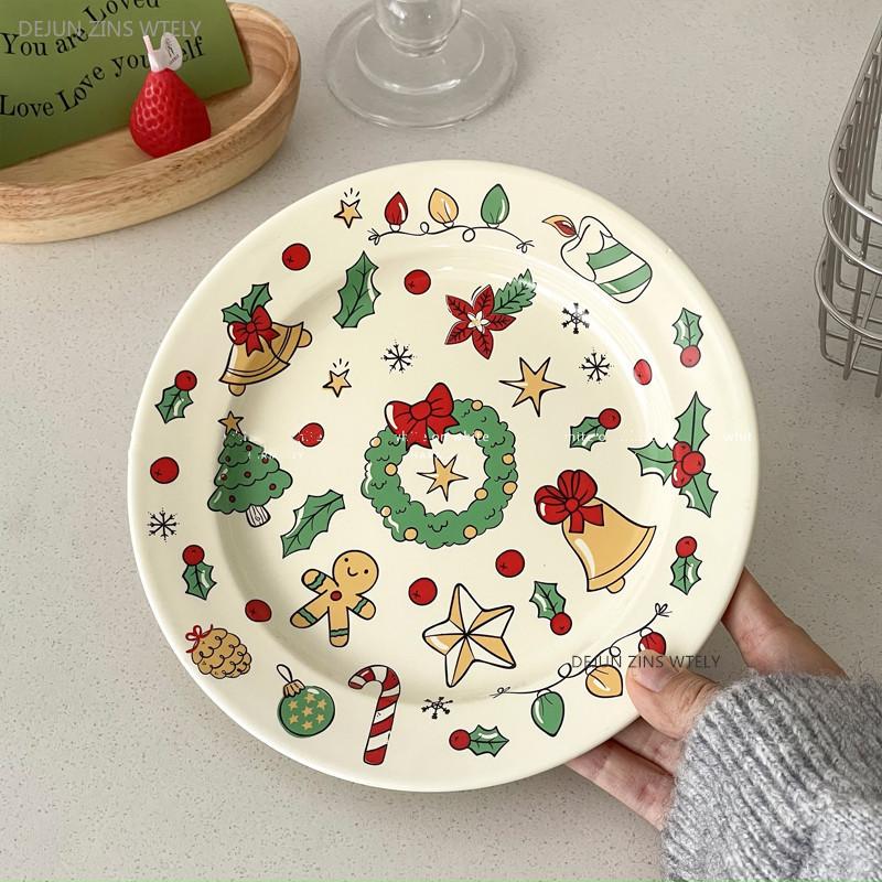 Cute Ceramic Plates Christmas Party Desserts Cake Plates Children's Breakfast Milk Cups Household Kitchen Ceramic Noodle Bowls