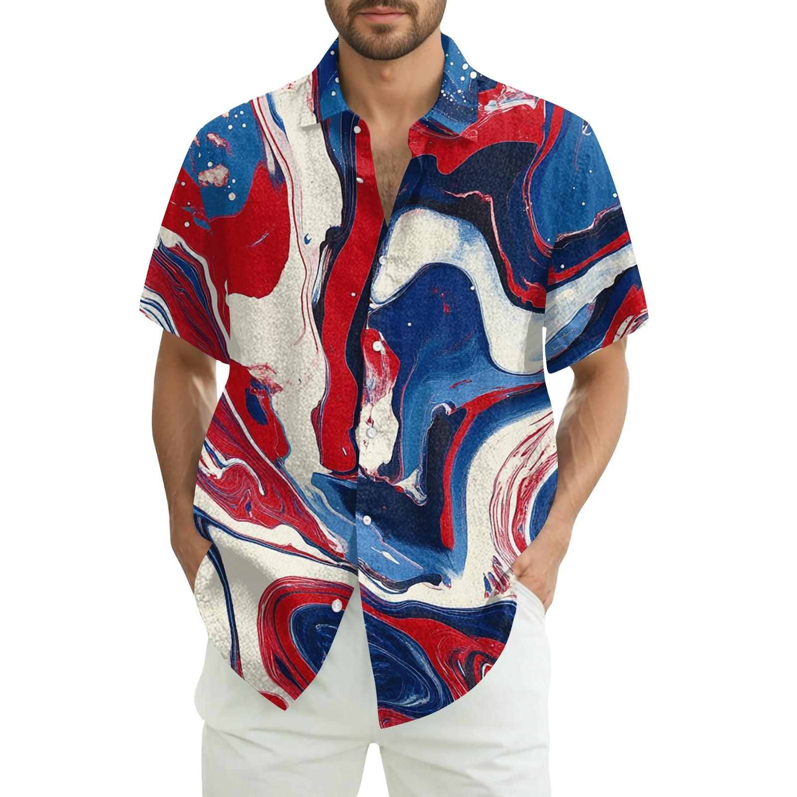 

Мужская повседневная рубашка с короткими рукавами и принтом «День независимости» XL белый