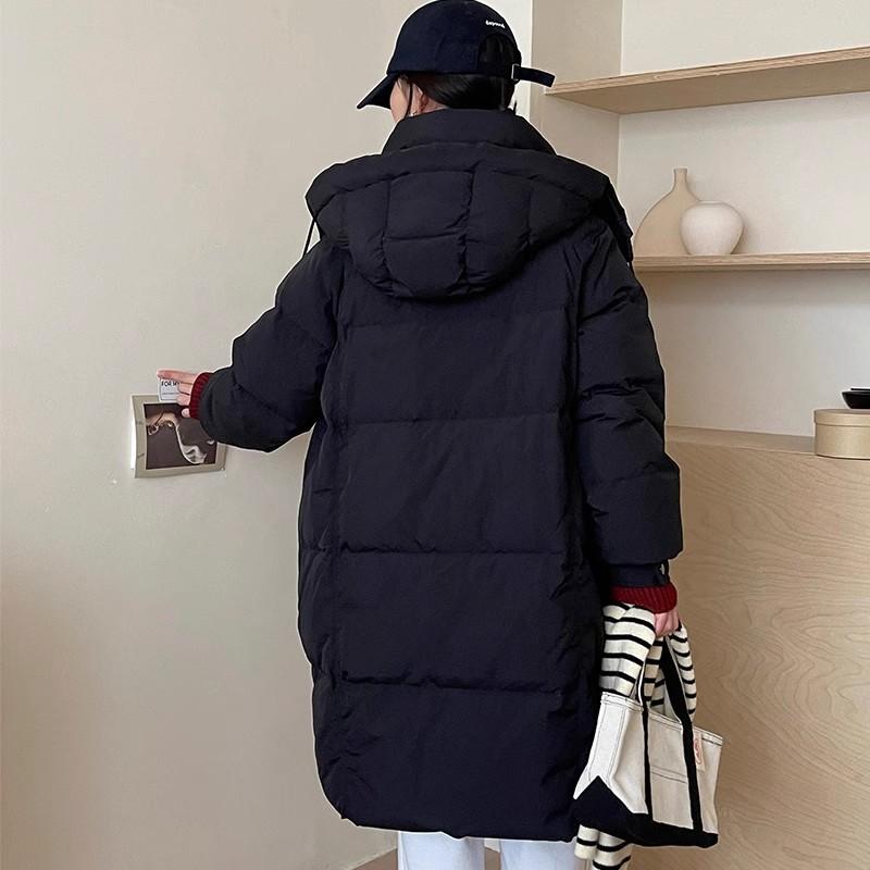 Long White Duck Down Jacket Women's 2025 Winter Fashion Hooded Multi-pocket Thickened and Thin Casual Over-the-knee Jacket