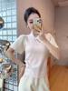 Summer 2025 Women's Puff Sleeve Chiffon Knit T-shirt with Frog Button