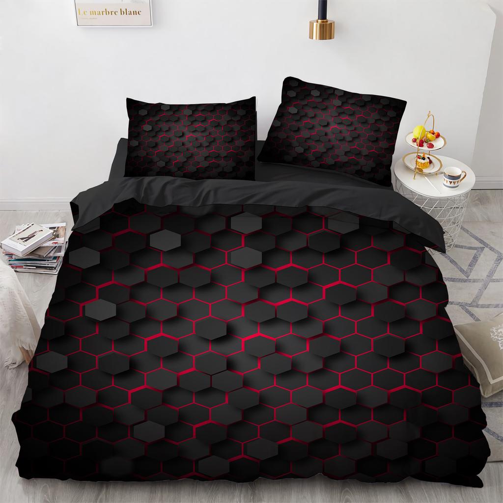 3D Honeycomb King Queen Duvet Cover Solid Geometry Bedding Set For Teens Adult Psychedelic Abstract 2/3pcs Polyester Quilt Cover