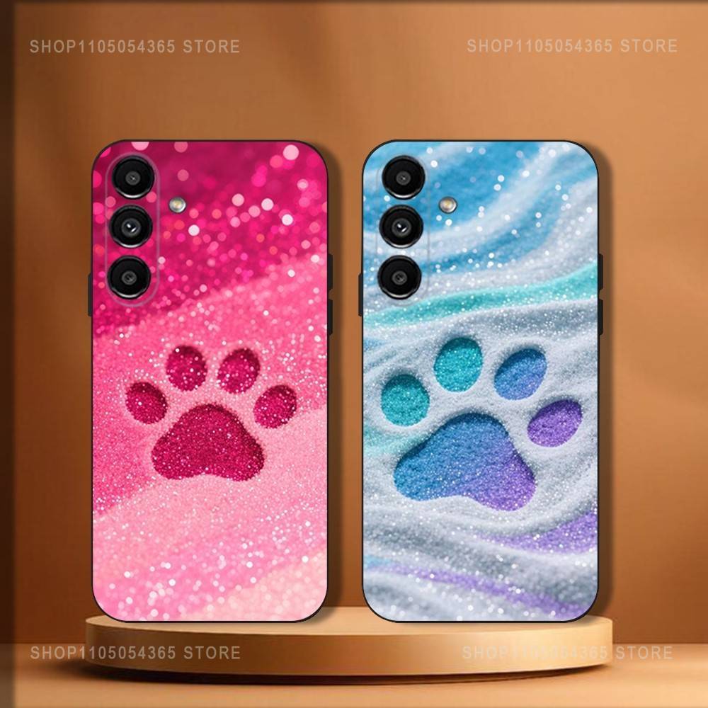 Umělecký obal na telefon s tlapkou štěněte pro Samsung Galaxy A20, A21s, A22, A31, A32, A52, A53, A72, 73, A80 Měkký černý kryt