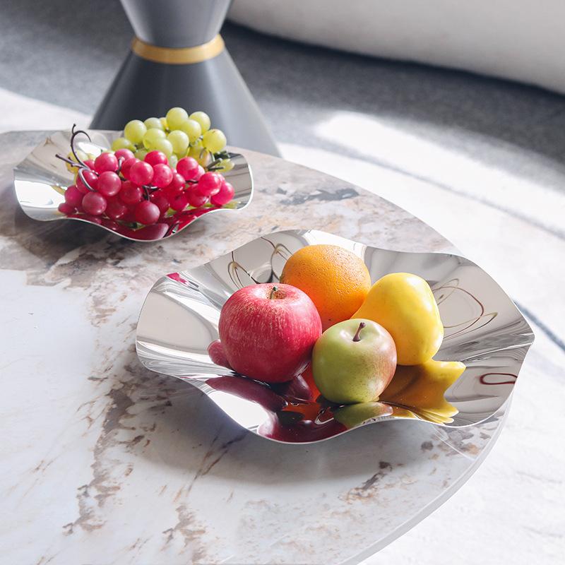 Nordic Stainless Steel Art Wave Plate Home Model House Exhibition Hall Soft Decorations Snacks Fruit Plate Ornaments