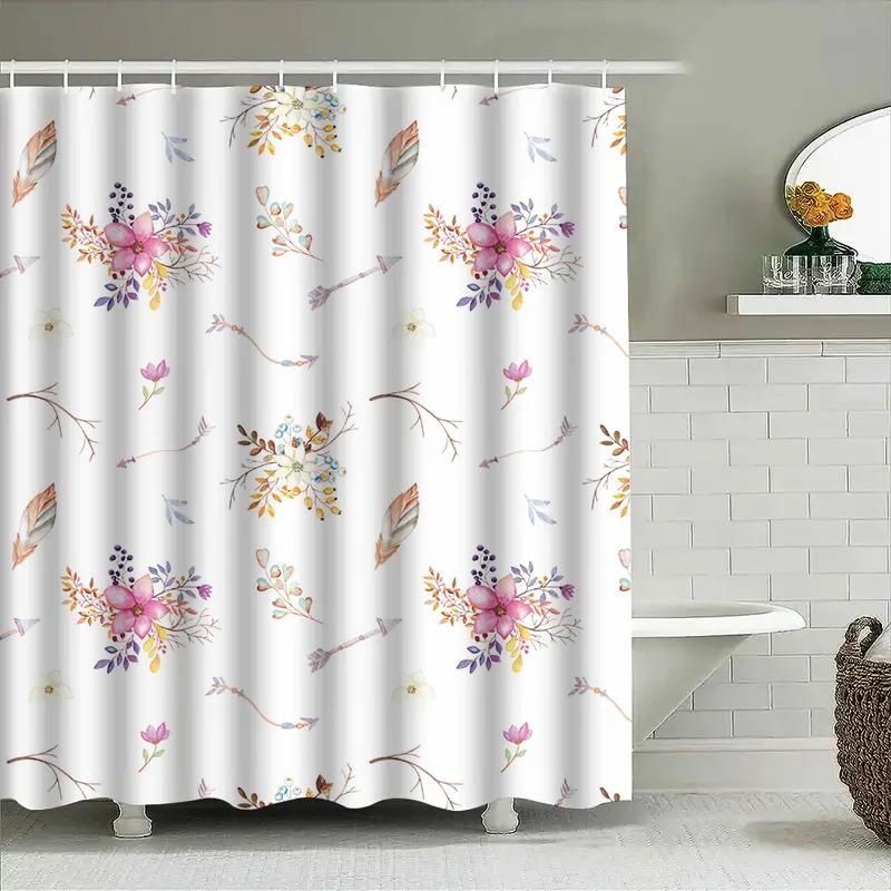 Watercolor Floral Arrow Shower Curtain, Waterproof & Mildew-Resistant Bath Curtain with Artistic Design for Fresh Bathroom Decor