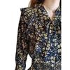 Women's French Ruffled Floral Midi Dress for Spring/Autumn with Cinched Waist and Bow Tie Details