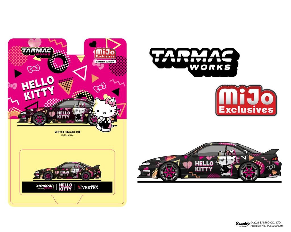Tarmac Works 1:64 Vertex Nissan Silvia (S14) Sanrio T64G-018-HK  Alloy Premium Diecast Vehicle Model Toy Collectible Display