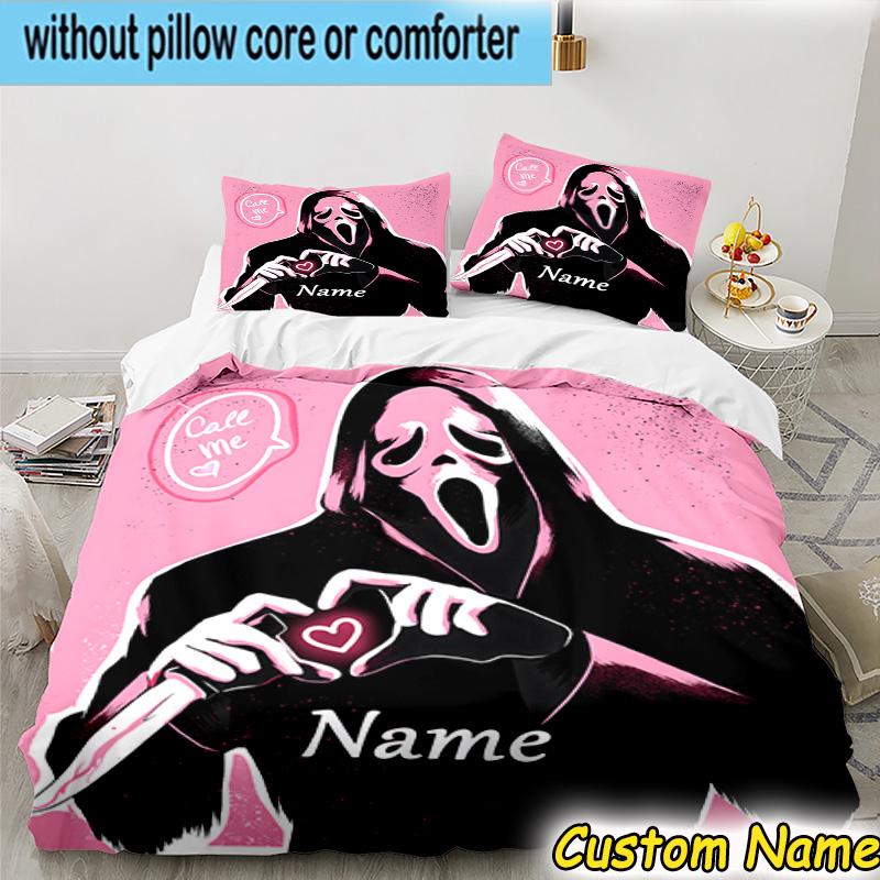3PCS Custom Name Horror Characters Bedding Set Printed Duvet Cover Closure Includes 1 Duvet Cover & 2 Pillowcases for All Seasons Bedroom Decor