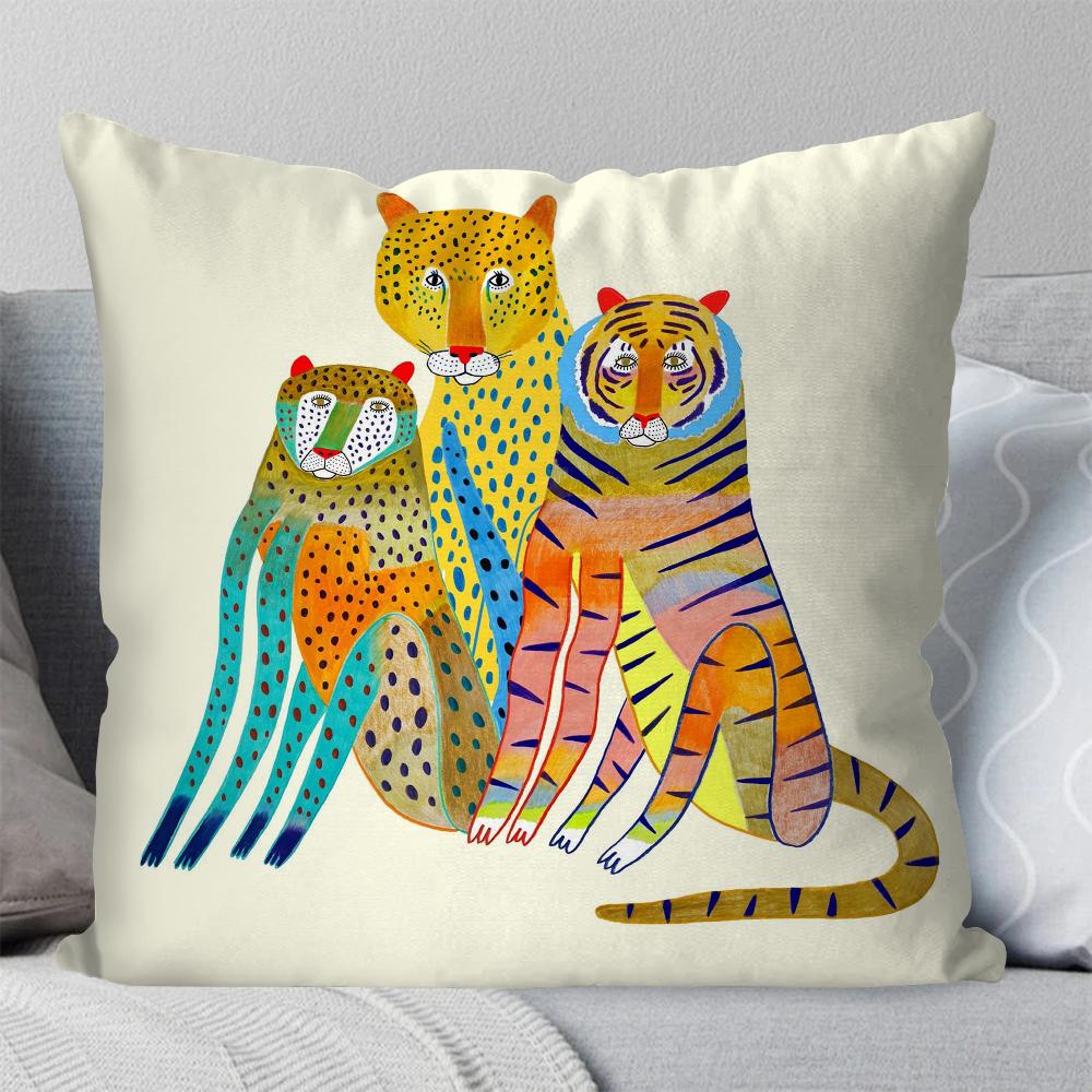 Niedlicher Löwe Tiger Leopard Kissenbezug Quadratisches Kissen Schlafzimmer Sofa Freizeit Komfort Kissen Auto Wohnzimmer Heimdekoration 40X40