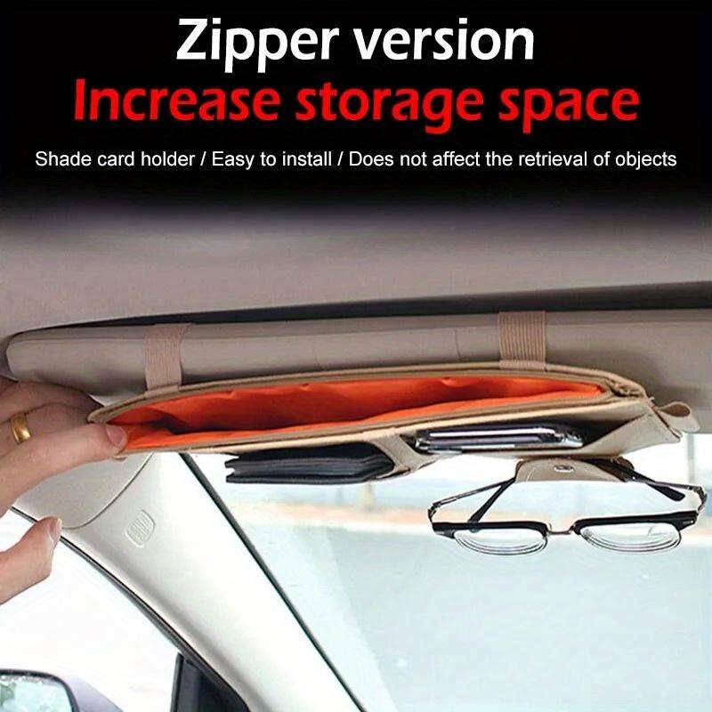 Multifunctional Faux Leather Car Organizer with Sun Visor, Card Holder, Driver'S License Storage Box, Document Storage