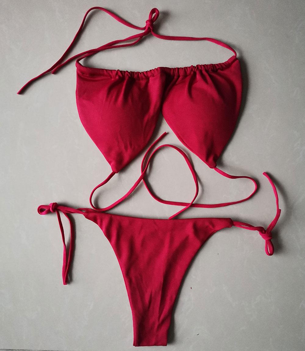 

Летний сексуальный набор бикини Пуш-ап с мягкой чашкой Стринги Раздельный купальник Женский Бандажный купальник с регулируемой шнуровкой Слитный XL винный